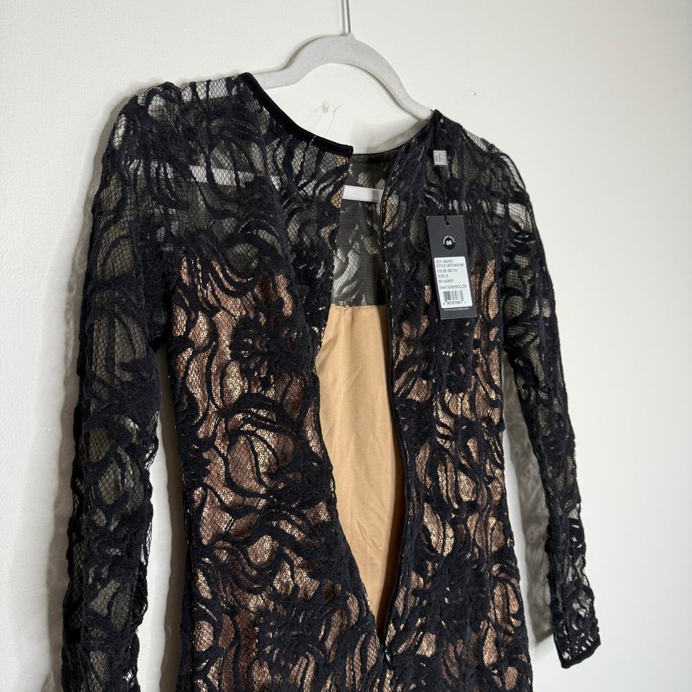 Tadashi Shoji Vita Sequin Floral Lace Over Bodycon Mini Dress 2 Black Sheath - Picture 10 of 13